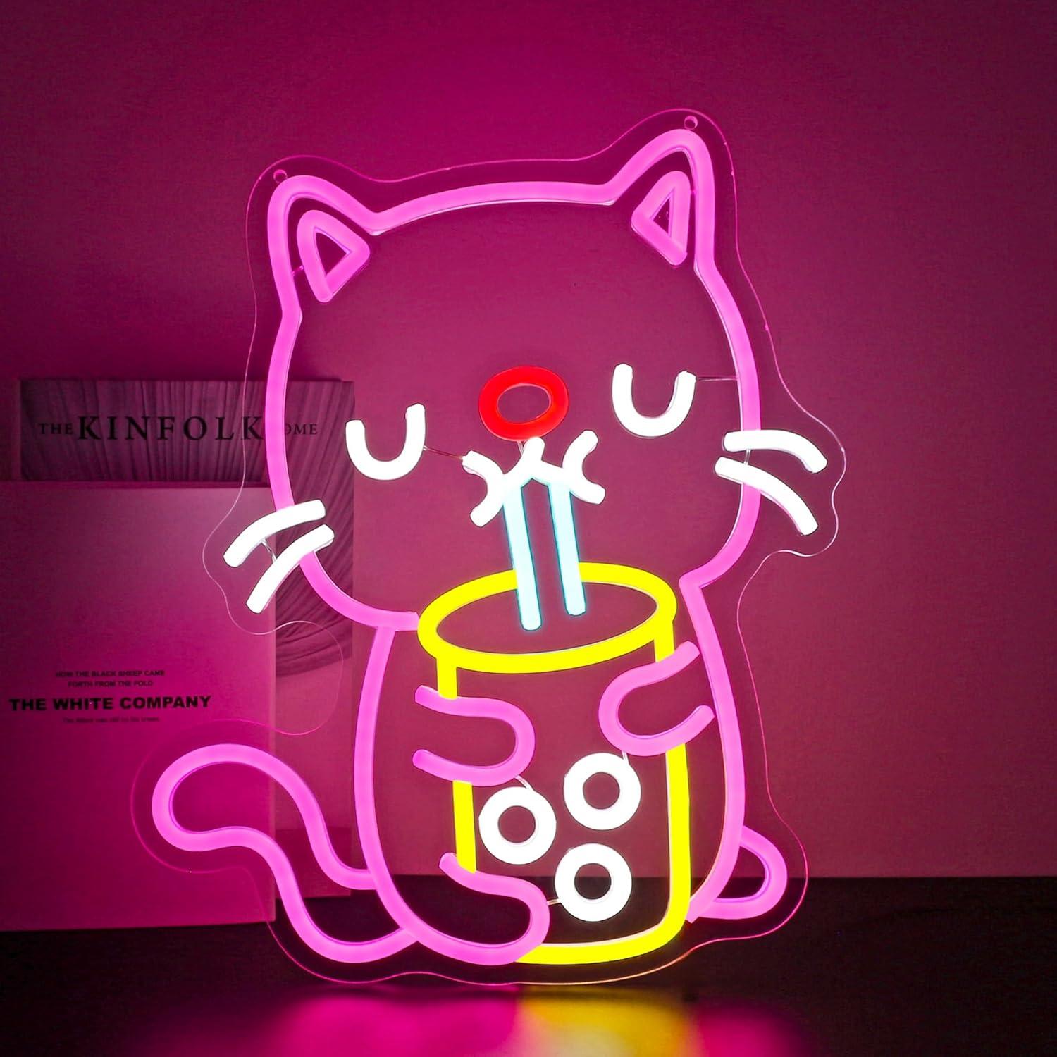 Gaming Accessories Shop - Cat Boba Tea Neon Sign USB