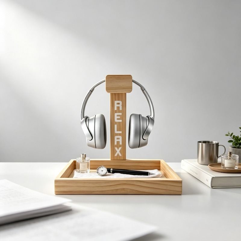 Gaming Accessories Organizer - Houten gaming-headsetstandaard, bureauhouder en organizer voor